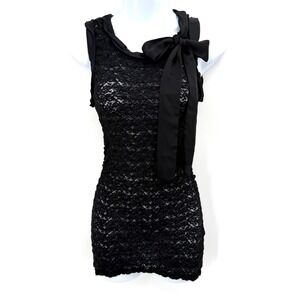 Y2K Bebe Lace Long Tank Top Size XS Neck Bow Whimsigoth Witchy Vamp Emo Sheer